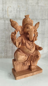 Hand-Carved Wooden Lord Ganesha Statue for Prosperity & Wisdom